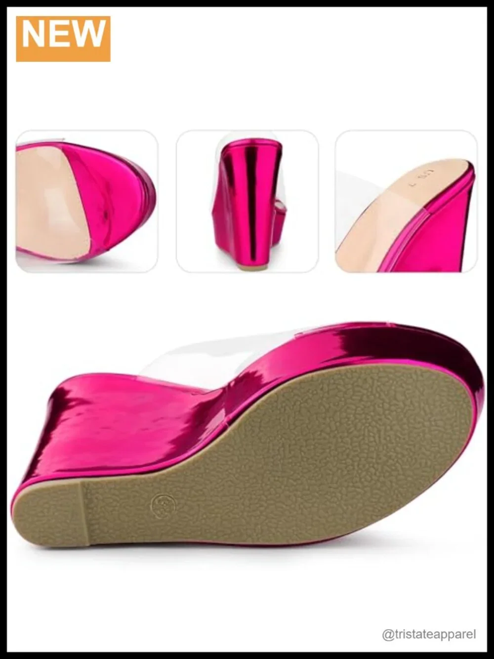 Platform Wedge Heel Sandals Clear Straps Slip On Women